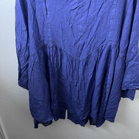 Denim Assymetrical Top Women’s Plus Sz‎ 26 Blue 3/4 Bell Sleeve Rena Fairy - Picture 8 of 8